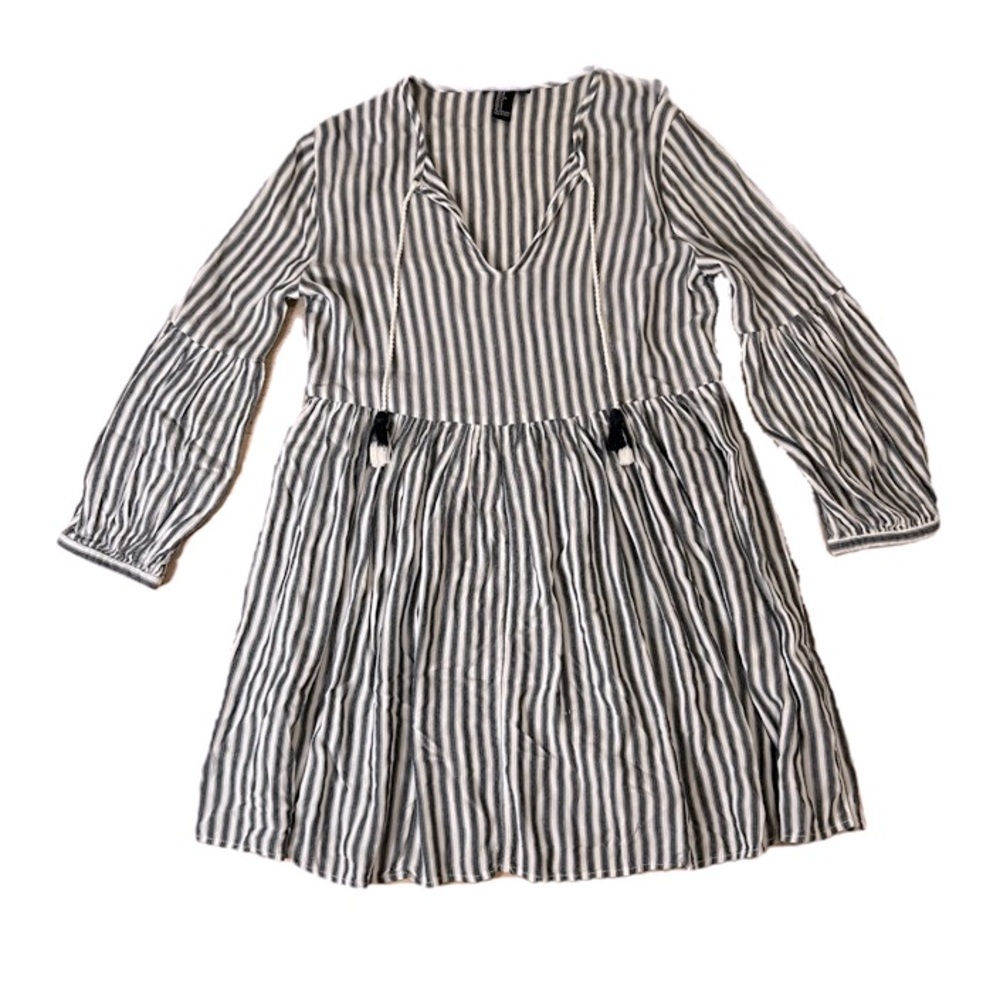 Forever 21 Striped Babydoll Boho Long-Sleeve Dress, Size Small, Blue and White